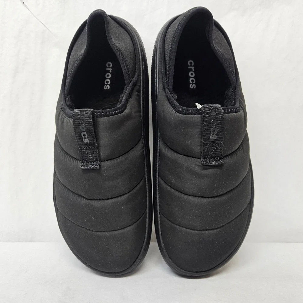 Crocs Classic Puff Moc Faux Fur Lined Slippers 210706-060 Black Mens Size 11